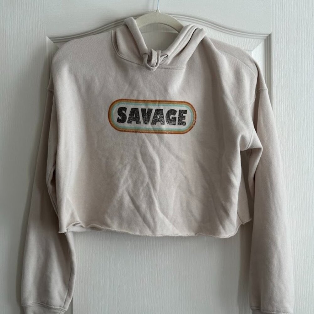 Savage Barbell Crop Hoodie - Retro